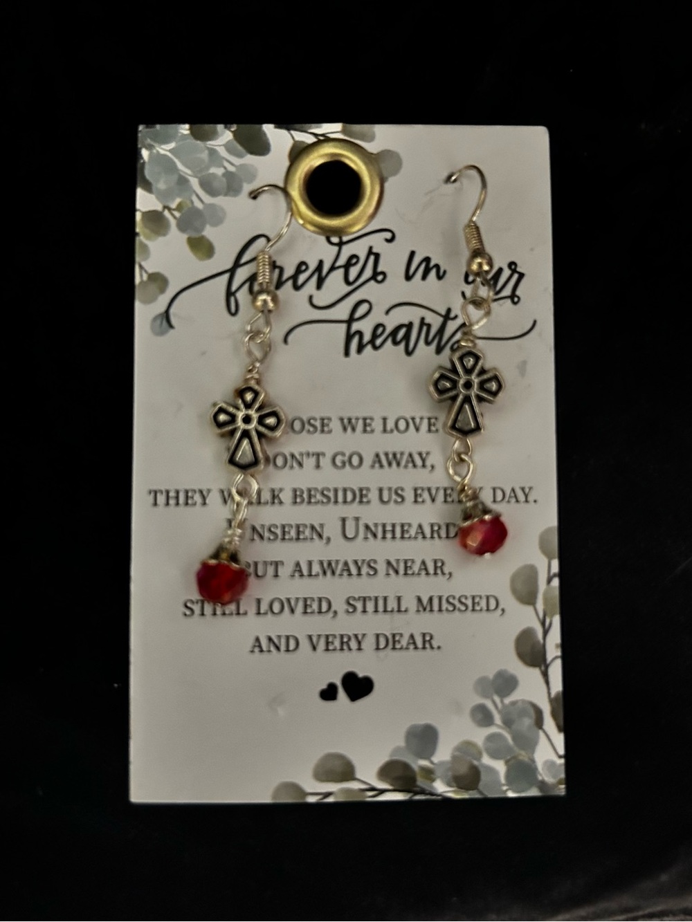 Forever in Our Hearts Red Crystal Cross Dangle Earrings - Picture 2 of 4